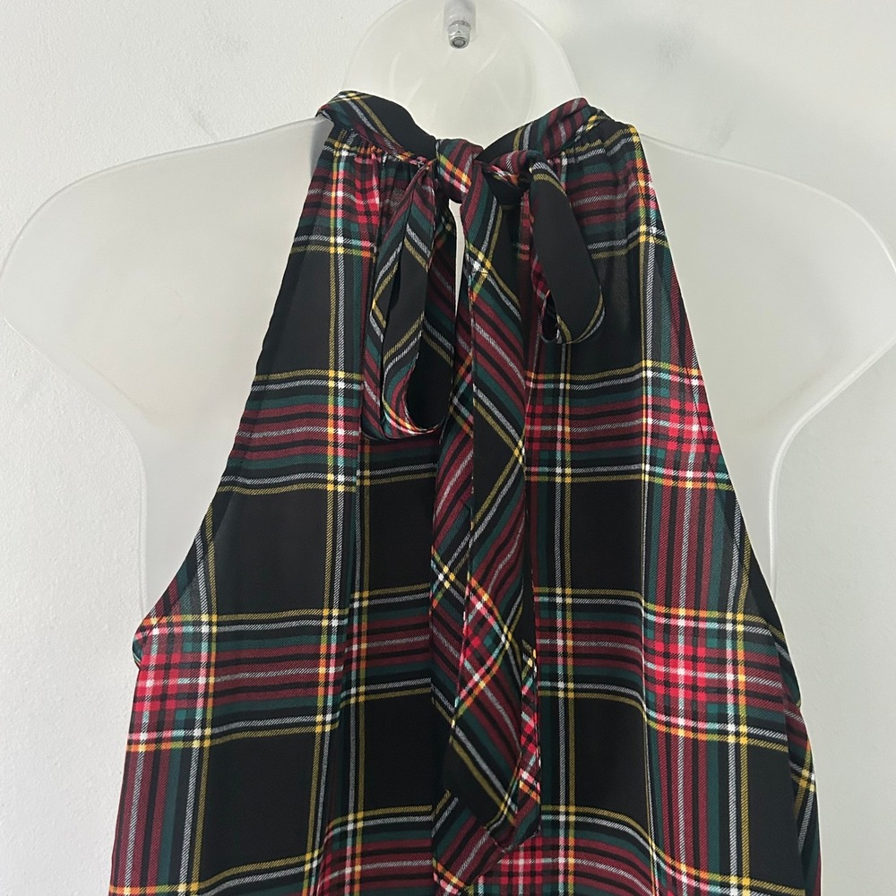 J.Crew Factory Plaid Sleeveless Tie Neck Tartan Dressy Blouse 4 Excellent - Picture 5 of 8